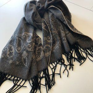 Pashmina Paisley Wool Scarf Black/Tan 72"x31"